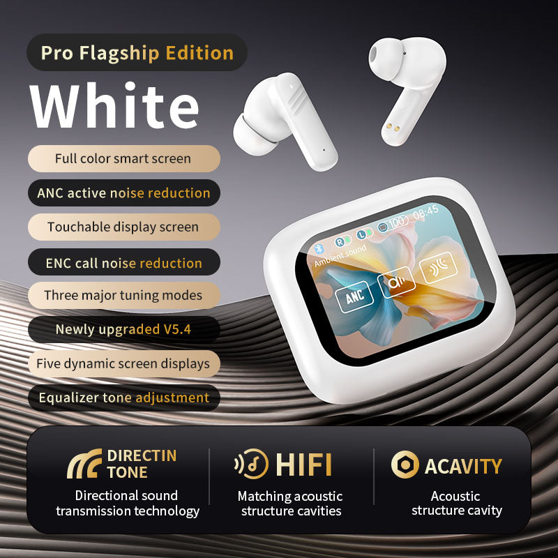 white wireless touchscreen earbuds