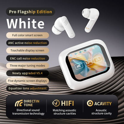 white wireless touchscreen earbuds